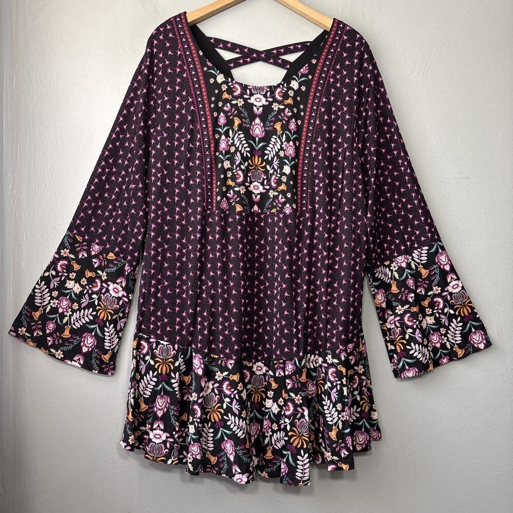 Style & Co Babydoll Tunic Top Plus Size 3X Floral Stretch Femme Fusion Peplum